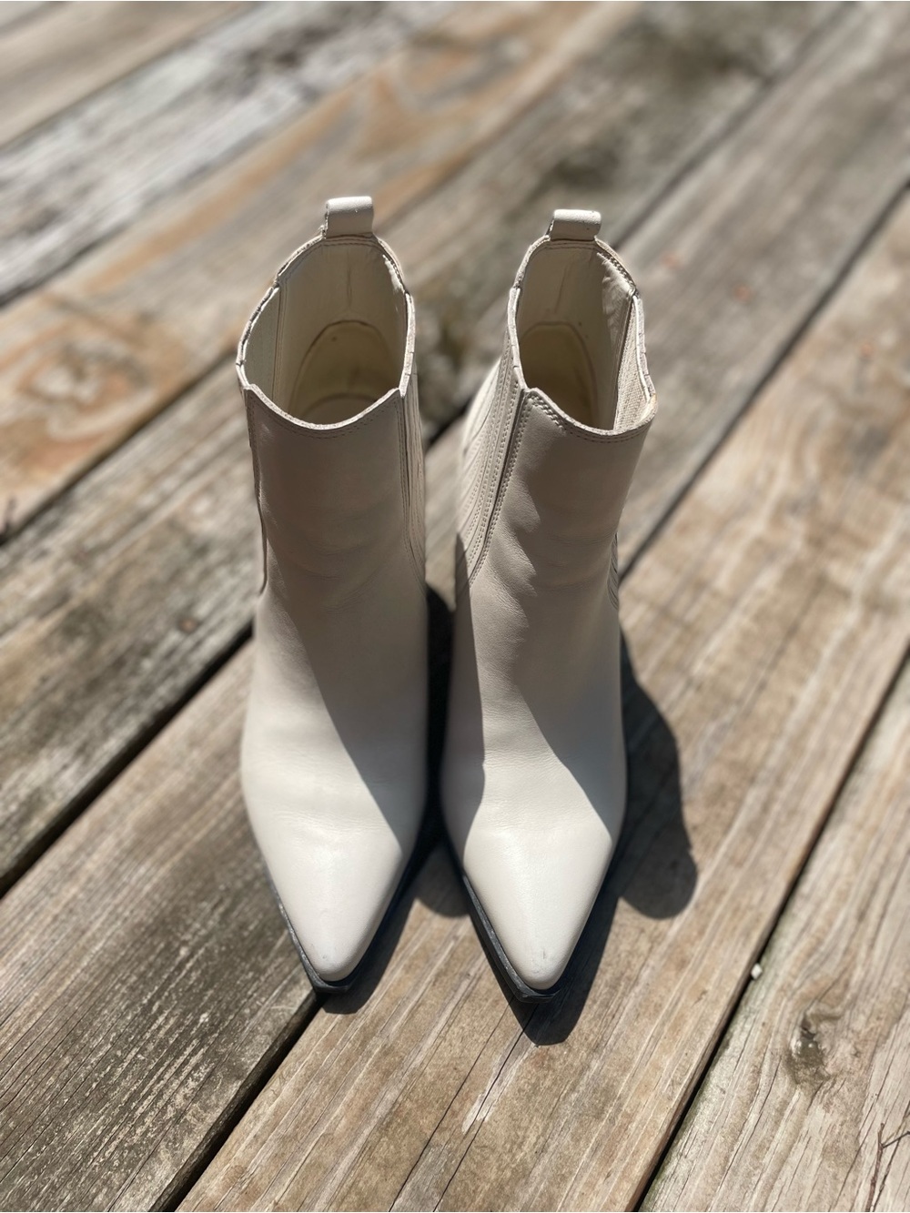 white leather  pointed toe booties